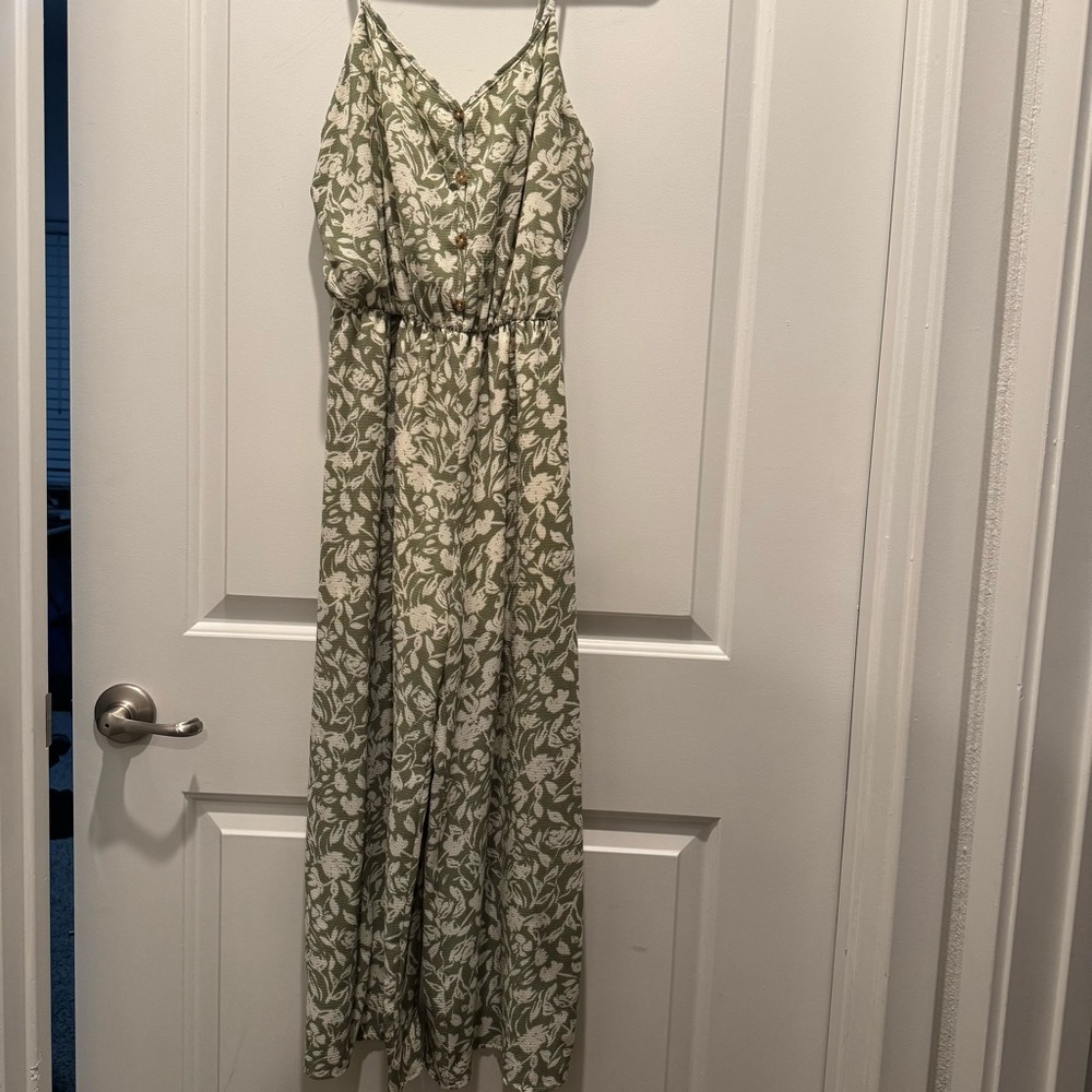 Everly cream and olive green patterned jumpsuit - Picture 4 of 7